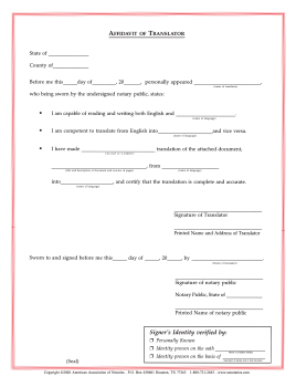 Michigan Affidavit/Translator Notarial Certificate Pad