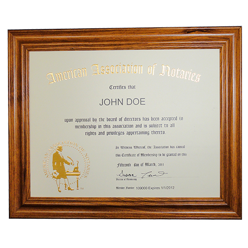 AAN Membership Certificate Frame - Michigan